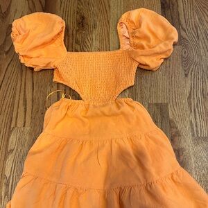 Orange Puff Sleeve Dress with cutouts